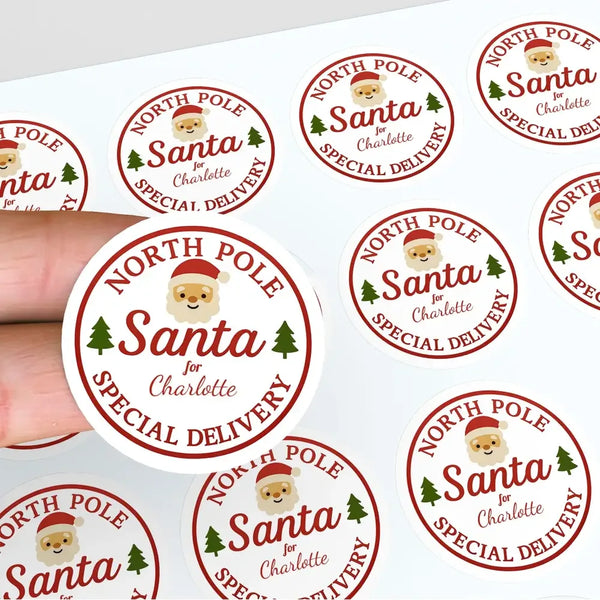 Personalised Christmas Sticker Labels North Pole Santa Special Delivery - Sticksy Prints Australia