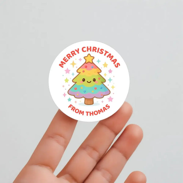 Personalised Christmas Sticker Rainbow Tree Kids Name Labels - Sticksy Prints Australia