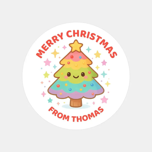Personalised Christmas Sticker Rainbow Tree Kids Name Labels - Sticksy Prints Australia