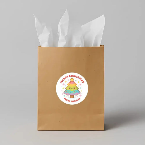 Personalised Christmas Sticker Rainbow Tree Kids Name Labels - Sticksy Prints Australia