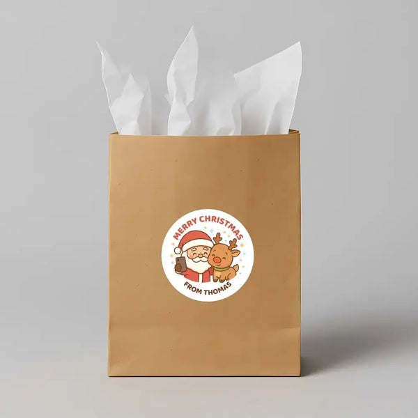 Personalised Christmas Sticker – Santa & Reindeer Selfie Kids Gift Labels - Sticksy Prints Australia