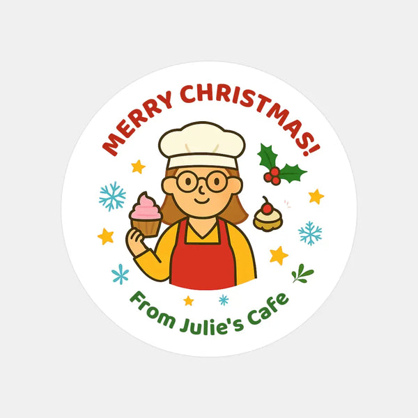 Personalised Christmas Stickers for Bakeries & Cafes