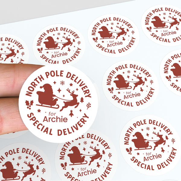 Personalised Christmas Stickers North Pole Special Delivery Name Labels