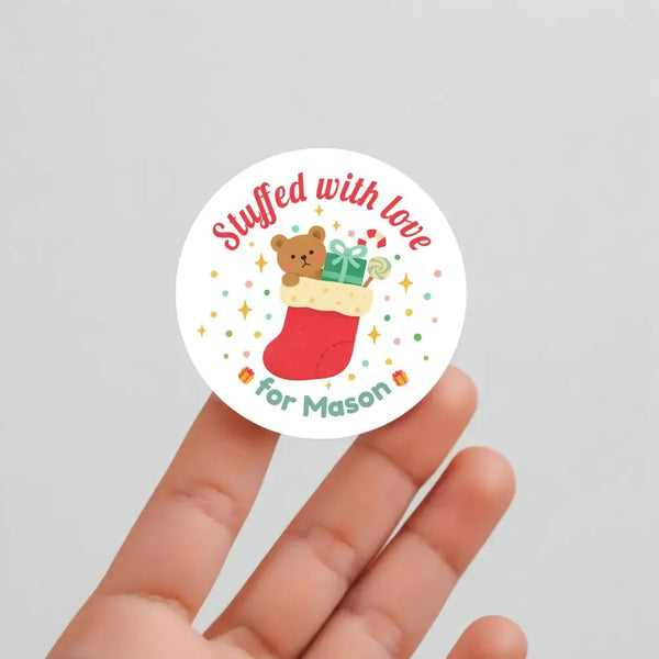 Personalised Christmas Stickers Stuffed With Love Custom Name Gift Labels - Sticksy Prints Australia