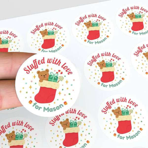 Personalised Christmas Stickers Stuffed With Love Custom Name Gift Labels - Sticksy Prints Australia