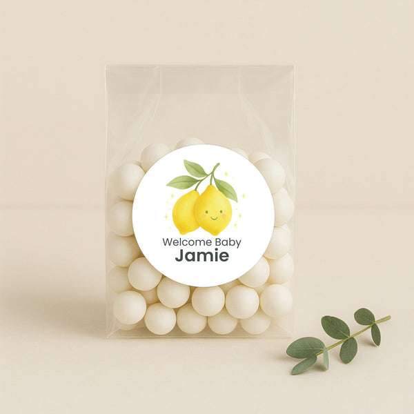 Personalised Cute Lemon Welcome Baby Stickers – Watercolour Citrus Gender-Neutral Favour Labels
