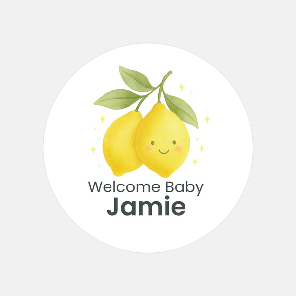Personalised Cute Lemon Welcome Baby Stickers – Watercolour Citrus Gender-Neutral Favour Labels
