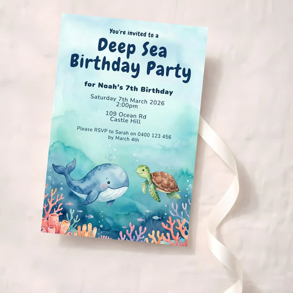 Personalised Deep Sea Birthday Party Invitations Printed - Sticksy Prints Australia
