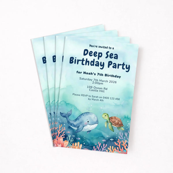 Personalised Deep Sea Birthday Party Invitations Printed - Sticksy Prints Australia