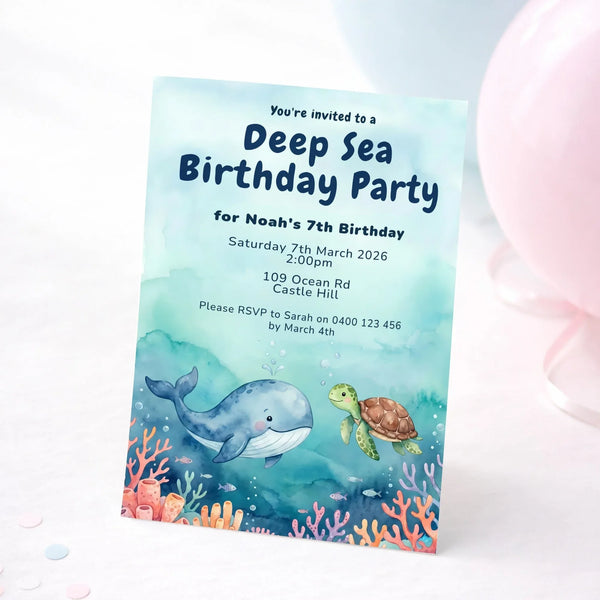 Personalised Deep Sea Birthday Party Invitations Printed - Sticksy Prints Australia