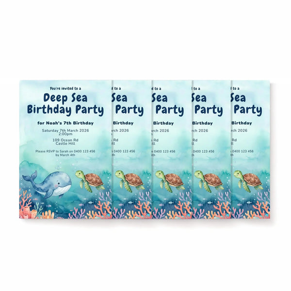 Personalised Deep Sea Birthday Party Invitations Printed - Sticksy Prints Australia