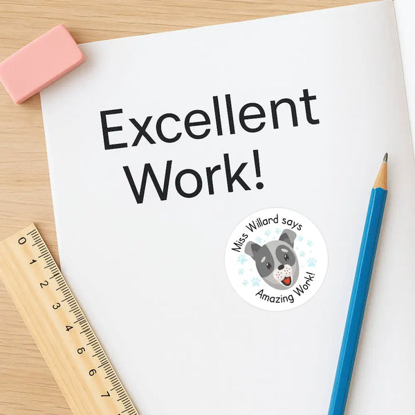 Personalised Dog Teacher Reward Stickers Labels Kids