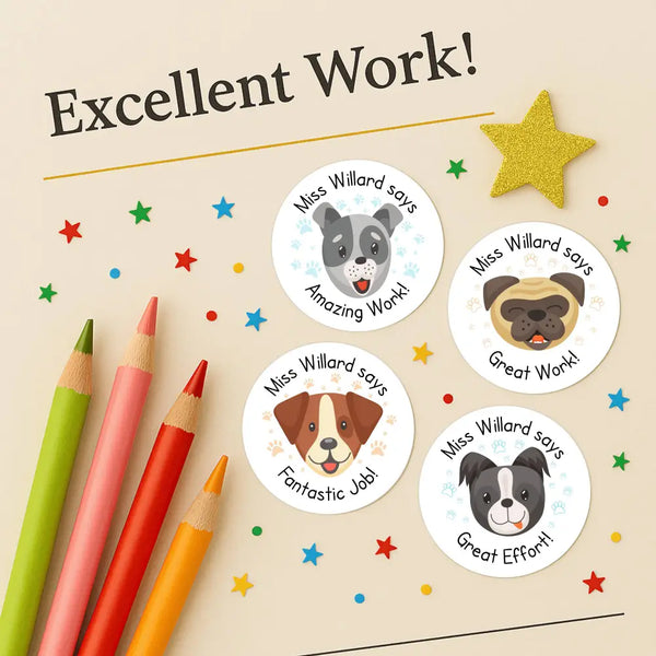 Personalised Dog Teacher Reward Stickers Labels Kids