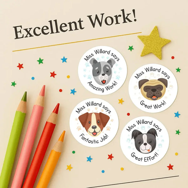 Personalised Dog Teacher Reward Stickers Labels Kids - Sticksy Prints Australia