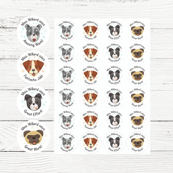Personalised Dog Teacher Reward Stickers Labels Kids