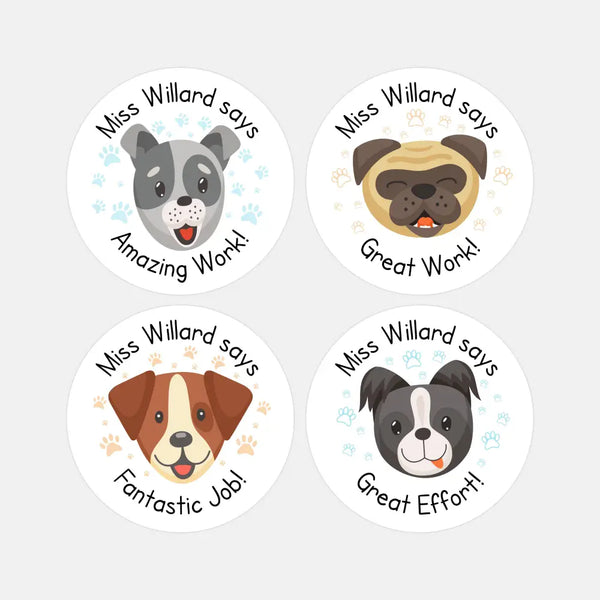 Personalised Dog Teacher Reward Stickers Labels Kids