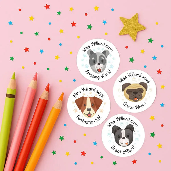 Personalised Dog Teacher Reward Stickers Labels Kids - Sticksy Prints Australia