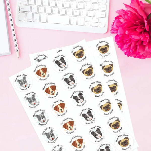 Personalised Dog Teacher Reward Stickers Labels Kids