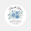Personalised Dusty Blue Rose Bridal Shower Thank You Stickers – Custom Name & Date – Watercolour Floral Favour Labels
