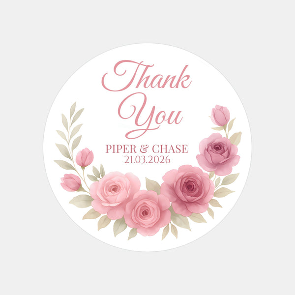 Personalised Dusty Rose & Blush Wedding Thank You Stickers – Custom Floral Favour Labels
