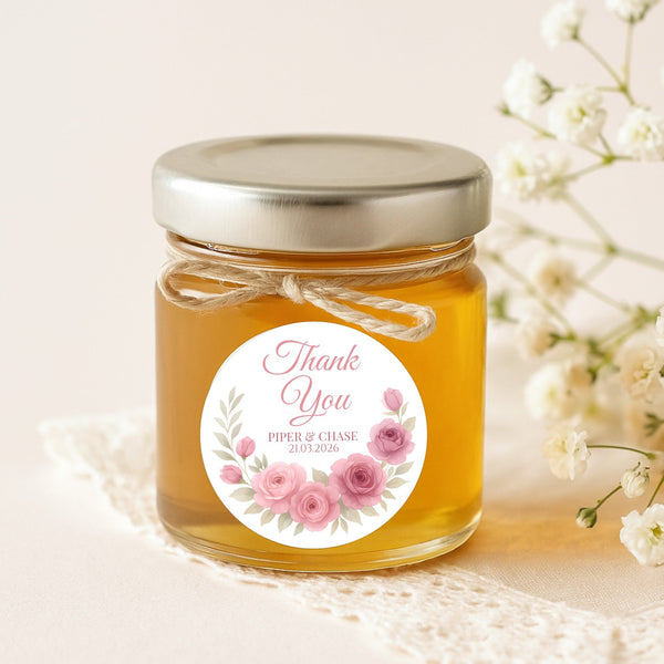 Personalised Dusty Rose & Blush Wedding Thank You Stickers – Custom Floral Favour Labels