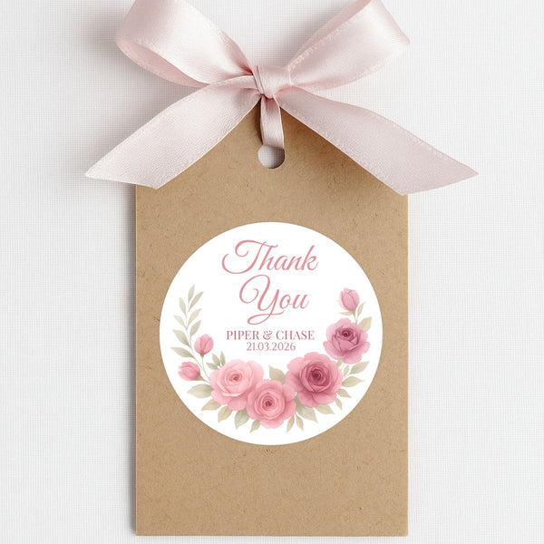 Personalised Dusty Rose & Blush Wedding Thank You Stickers – Custom Floral Favour Labels