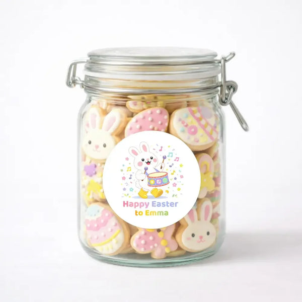 Personalised Easter Bunny Drum Stickers | Musical Easter Stickers for Kids | Custom Name Labels - Sticksy Prints Australia