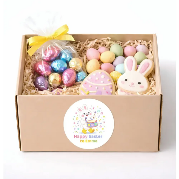 Personalised Easter Bunny Drum Stickers | Musical Easter Stickers for Kids | Custom Name Labels - Sticksy Prints Australia
