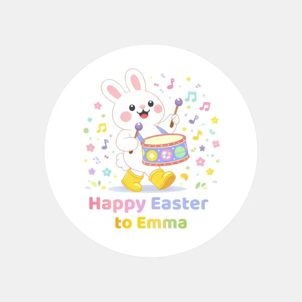 Personalised Easter Bunny Drum Stickers | Musical Easter Stickers for Kids | Custom Name Labels - Sticksy Prints Australia