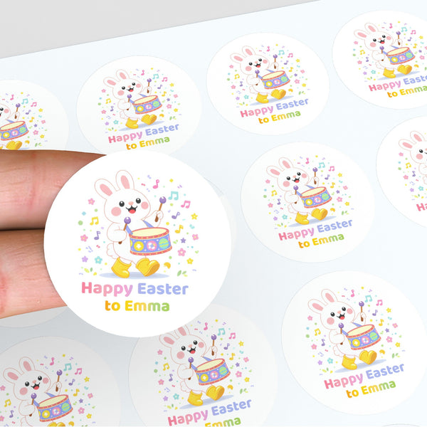 Personalised Easter Bunny Drum Stickers | Musical Easter Stickers for Kids | Custom Name Labels