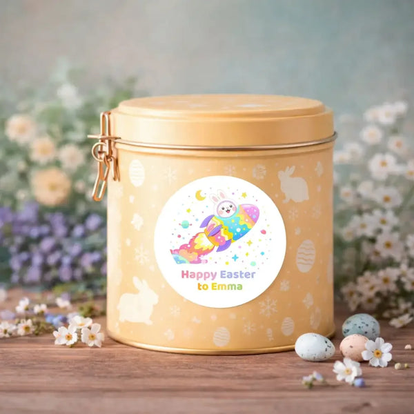 Personalised Easter Bunny Rocket Stickers | Space Easter Stickers for Kids | Custom Name Labels - Sticksy Prints Australia