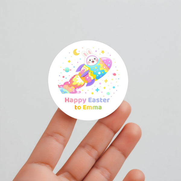 Personalised Easter Bunny Rocket Stickers | Space Easter Stickers for Kids | Custom Name Labels