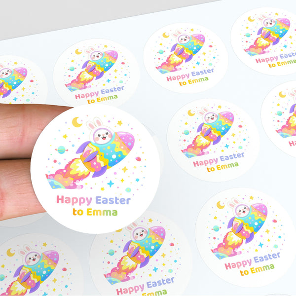 Personalised Easter Bunny Rocket Stickers | Space Easter Stickers for Kids | Custom Name Labels