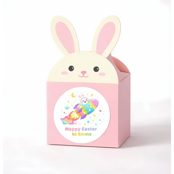 Personalised Easter Bunny Rocket Stickers | Space Easter Stickers for Kids | Custom Name Labels - Sticksy Prints Australia