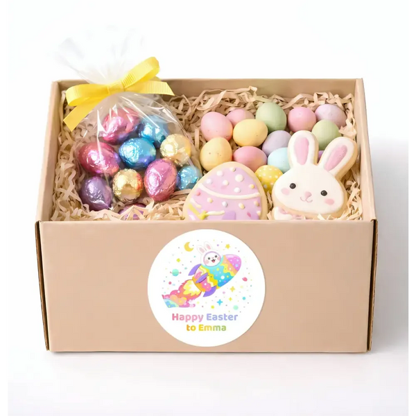 Personalised Easter Bunny Rocket Stickers | Space Easter Stickers for Kids | Custom Name Labels - Sticksy Prints Australia