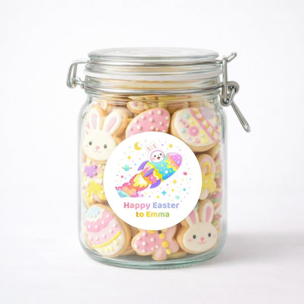 Personalised Easter Bunny Rocket Stickers | Space Easter Stickers for Kids | Custom Name Labels