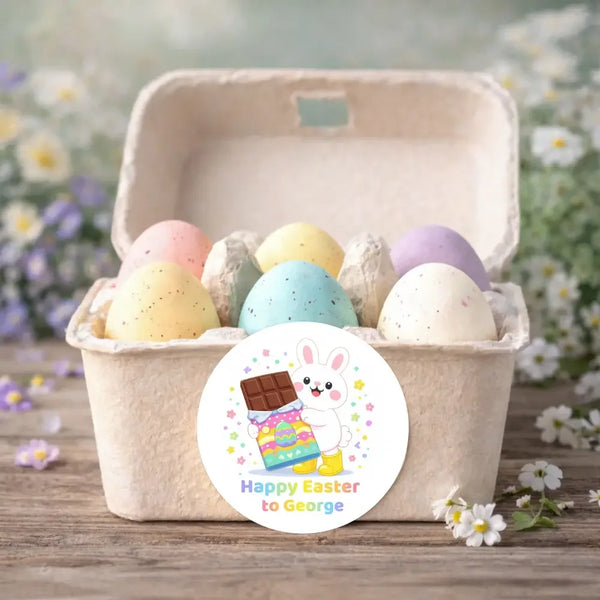 Personalised Easter Bunny Stickers – Chocolate Easter Treat Labels - Sticksy Prints Australia