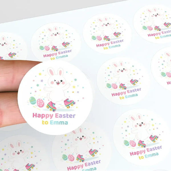 Personalised Easter Bunny Stickers – Happy Easter Name Labels for Kids - Sticksy Prints Australia