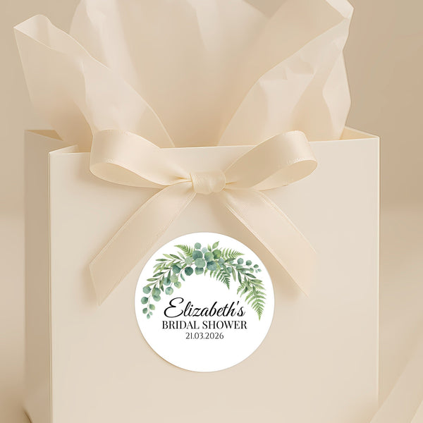 Personalised Eucalyptus Bridal Shower Stickers – Custom Greenery Favour Labels – Watercolour Botanical Stickers