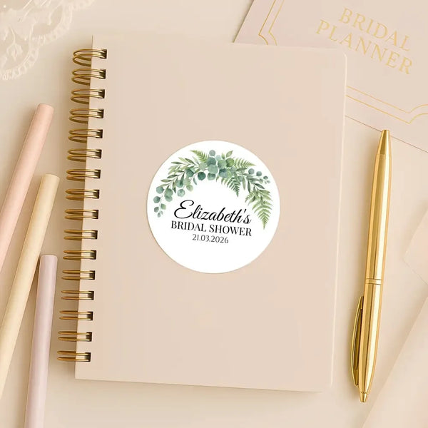 Personalised Eucalyptus Bridal Shower Stickers – Custom Greenery Favour Labels – Watercolour Botanical Stickers - Sticksy Prints Australia