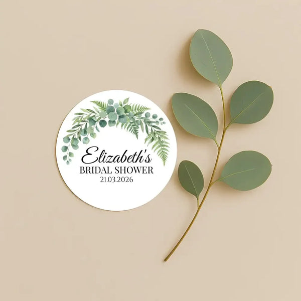 Personalised Eucalyptus Bridal Shower Stickers – Custom Greenery Favour Labels – Watercolour Botanical Stickers - Sticksy Prints Australia
