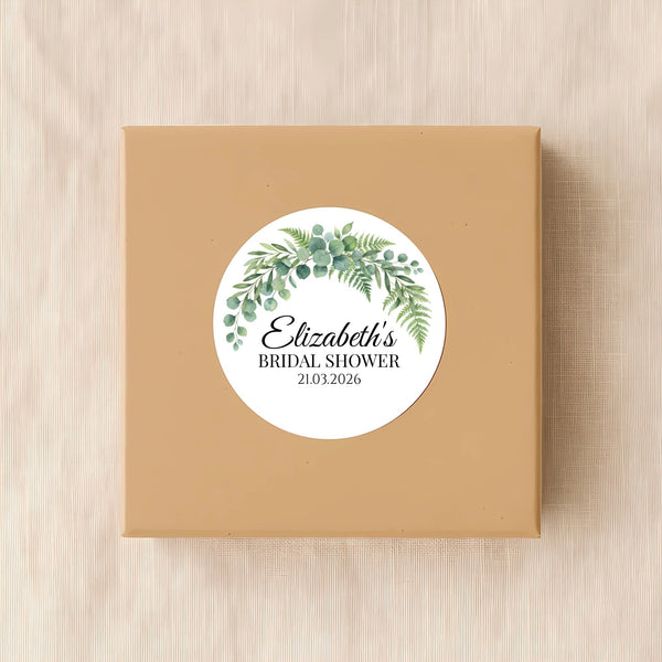 Personalised Eucalyptus Bridal Shower Stickers – Custom Greenery Favour Labels – Watercolour Botanical Stickers