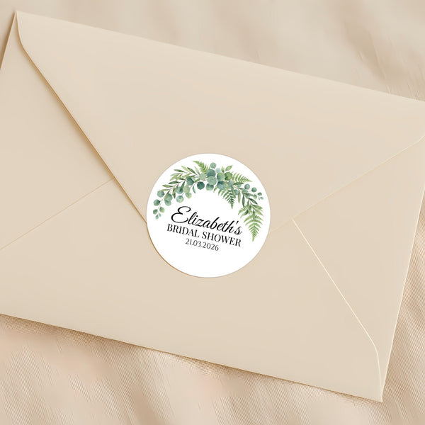Personalised Eucalyptus Bridal Shower Stickers – Custom Greenery Favour Labels – Watercolour Botanical Stickers