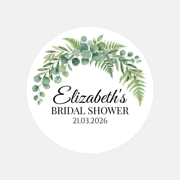 Personalised Eucalyptus Bridal Shower Stickers – Custom Greenery Favour Labels – Watercolour Botanical Stickers