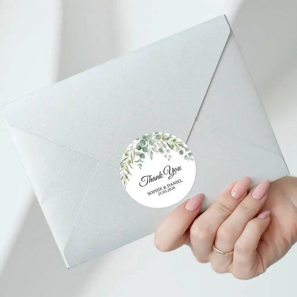 Personalised Eucalyptus Wedding Thank You Stickers | Greenery Favour Labels - Sticksy Prints Australia