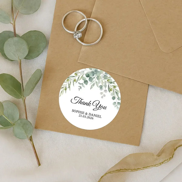 Personalised Eucalyptus Wedding Thank You Stickers | Greenery Favour Labels - Sticksy Prints Australia
