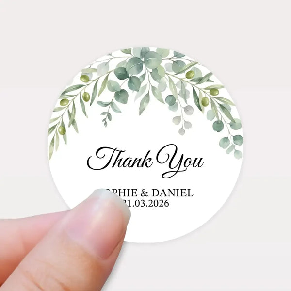 Personalised Eucalyptus Wedding Thank You Stickers | Greenery Favour Labels - Sticksy Prints Australia