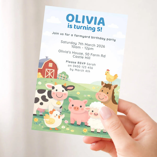 Personalised Farmyard Birthday Invitations | Farm Animal Party Invites - Sticksy Prints Australia