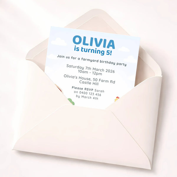 Personalised Farmyard Birthday Invitations | Farm Animal Party Invites - Sticksy Prints Australia