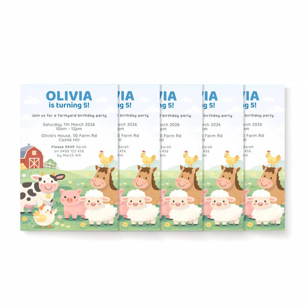 Personalised Farmyard Birthday Invitations | Farm Animal Party Invites - Sticksy Prints Australia